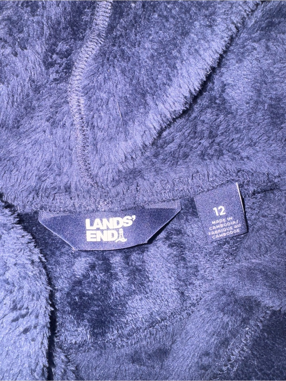 Lands’ End Kids Navy Plush Hooded Fleece Robe Size 12 - Picture 4 of 10